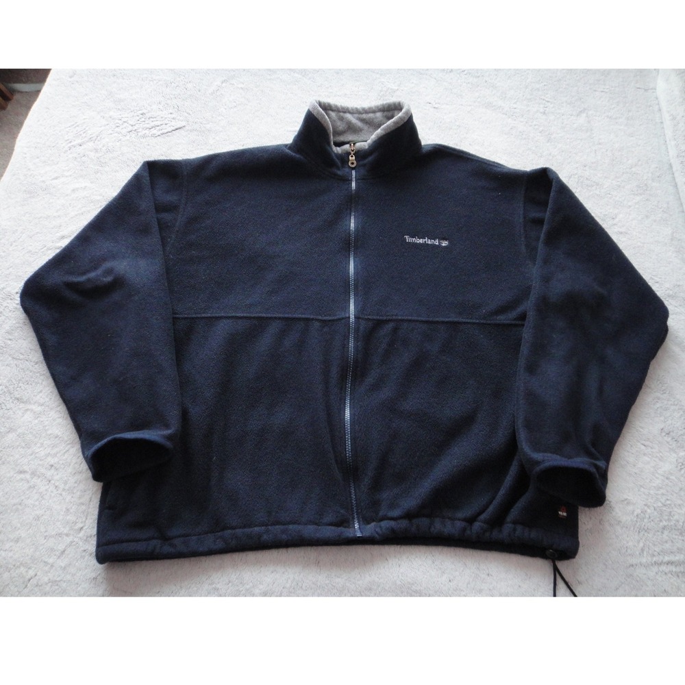 VTG Timberland Mens Weathergear Polartec Fleece Full Zip Jacket Navy Blue XL Y2K